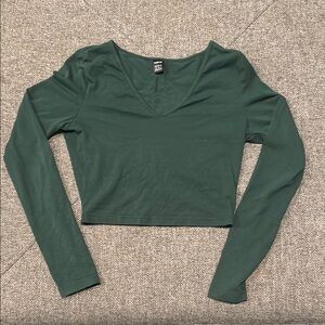 SHEIN Green Puff Sleeve Crop Top